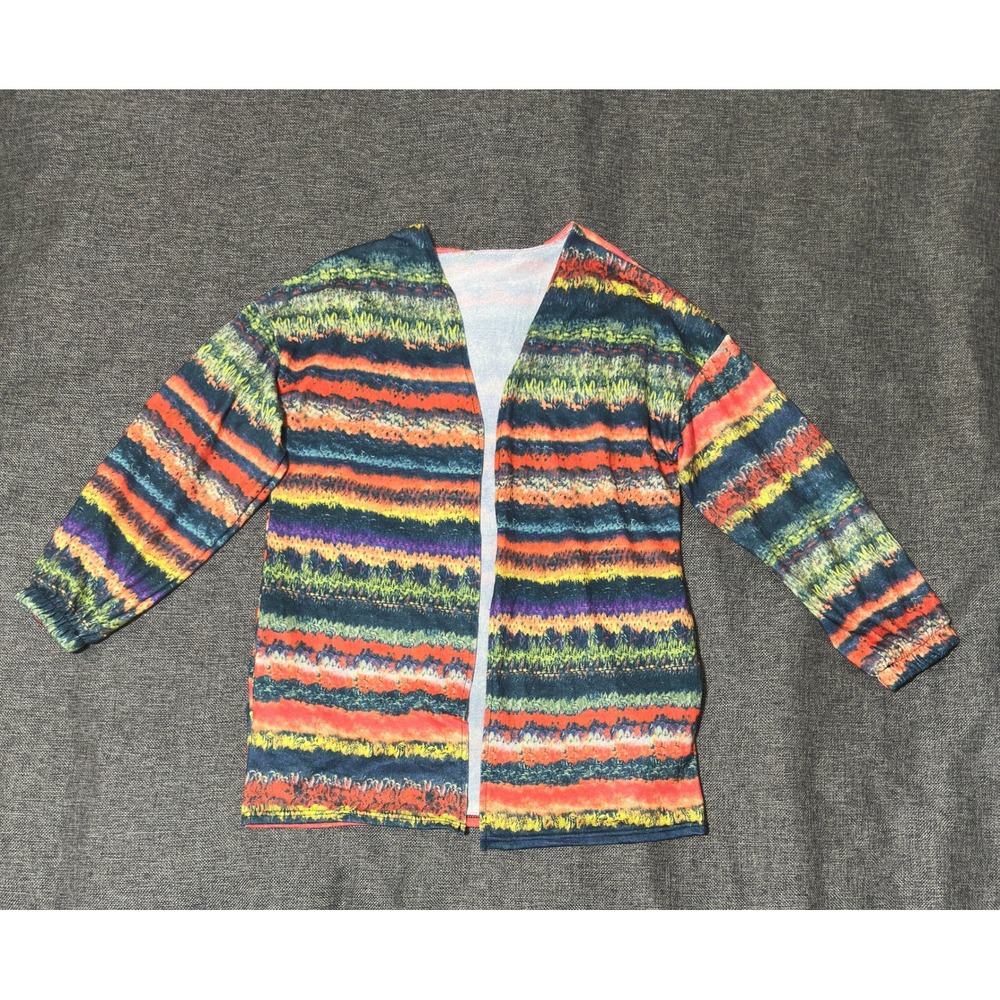 Unbranded Womens M Cardigan Multi-Color Striped Open Front Lightweight